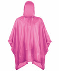 A pink rain poncho with a hood and two drawstrings, spread out flat and shown from the front. Product Name: SC010 Brand Name: Splashmac