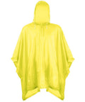 The SC010 by Splashmac is a vibrant yellow rain poncho featuring a hood. It is showcased against a simple white background, offering a loose and flowing design with an adjustable drawstring around the hood.