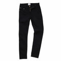 AWDis So Denim SD004 black denim jeans displayed on a white background, highlighted by a button and zipper closure with both front and back pockets.