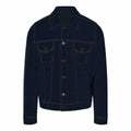An SD060 denim jacket from AWDis So Denim in dark blue, featuring a button closure and two chest pockets.