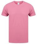A plain pink T-shirt, the SF121 by Skinnifit, featuring short sleeves and a crew neck. It is showcased against a white background with its smooth fabric centrally positioned in the image.