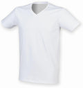 A Skinnifit SF122 V-neck t-shirt displayed against a white background. The t-shirt is short-sleeved and shown face-on, emphasizing its simple design and clean appearance.