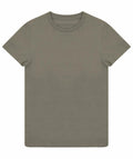 The image features the front view of a Skinnifit SF130 plain olive green T-shirt with short sleeves against a white background.