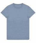 The Skinnifit SF130 plain light blue T-shirt is showcased against a white background, featuring a round neck and short sleeves, with a clean and neatly arranged appearance.