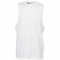 Introducing the Skinnifit SF232: a simple white tank top featuring a sleeveless design, round neckline, and comfortable loose fit.