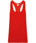 A Skinnifit SF236 red sleeveless tank top featuring a racerback design, displayed against a white background.