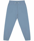 The SF430 by Skinnifit are blue jogger pants featuring an elastic waistband and drawstring, designed with a relaxed fit and cuffed ankles.