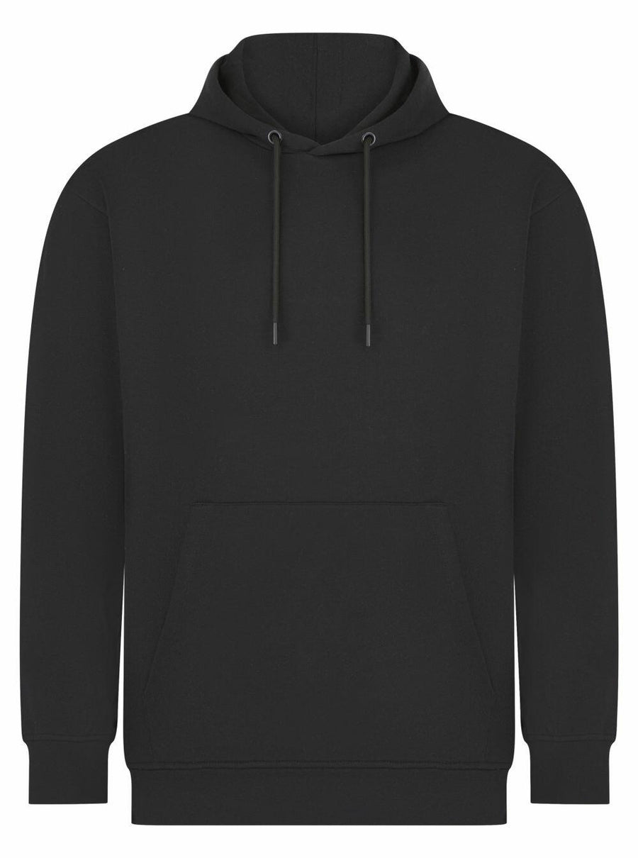 The Skinnifit SF531 is a plain black hoodie featuring a front pocket and a drawstring hood.