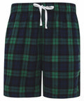 Skinnifit SFM82 plaid shorts in green and navy, featuring a white drawstring.