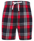 Skinnifit SFM82 red and black plaid shorts featuring an elastic waistband and white drawstring.