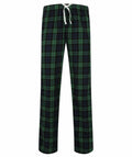Plaid pajama pants in green and black featuring a white drawstring waistband, by Skinnifit, model SFM83.