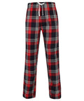 The SFM83 pajama pants from Skinnifit feature a red, black, and white plaid pattern with a drawstring waist, set against a white background.