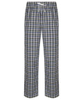 Introducing the SFM83, a pair of plaid pajama pants from Skinnifit, designed with an elastic waistband and drawstring. These pants display a stylish pattern of blue, white, and green checks.