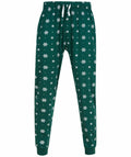Skinnifit SFM86 pajama pants in green featuring a white snowflake design and equipped with a drawstring waistband.
