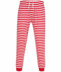 SFM86 by Skinnifit: Pajama pants featuring a red and white striped pattern, a drawstring waistband, and elastic cuffs.