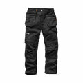 Scruffs SH027 cargo work pants in black, featuring multiple pockets and a button closure, displayed on a white background.