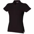 Skinnifit SK042 black polo shirt featuring short sleeves, a collar, and a buttoned front, showcased against a plain white background.