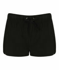 Skinnifit SK069 shorts in black with a front view, featuring an elastic waistband and drawstring.