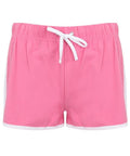 Skinnifit SK069 shorts in pink, featuring a white drawstring and side trim, showcased on a plain background.