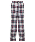 The SK083 pajama pants by Skinnifit showcase a red, black, and white plaid pattern with an elastic waistband and a white drawstring.