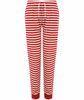 The SK085 pajama pants by Skinnifit feature red and white stripes, a drawstring waistband, and ribbed cuffs, presented against a white background.