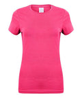 Against a white background, the SK121 by Skinnifit is showcased as a plain pink T-shirt featuring a round neckline and short sleeves.