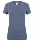 The product SK121, a plain, slate blue T-shirt by Skinnifit, is showcased against a white background. It features a round neckline and short sleeves.