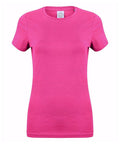 The SK121 T-shirt by Skinnifit is presented on a white background, showcasing its short sleeves and round neckline in a plain pink color.