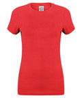 A Skinnifit SK121 plain red t-shirt featuring short sleeves and a round neckline, showcased on a plain white background.