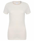 A plain, cream-colored short-sleeve T-shirt by Skinnifit, known as Product SK121, is displayed on a white background. The shirt features a round neckline and has no visible designs or logos.