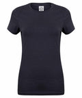 The SK121 by Skinnifit is a black T-shirt featuring short sleeves and a round neckline, shown against a white backdrop.