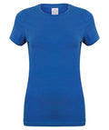 The SK121 by Skinnifit, a plain blue t-shirt with short sleeves and a round neckline, is displayed against a white background, neatly folded or laid out flat.