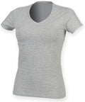 A Skinnifit SK122 plain gray V-neck with short sleeves.