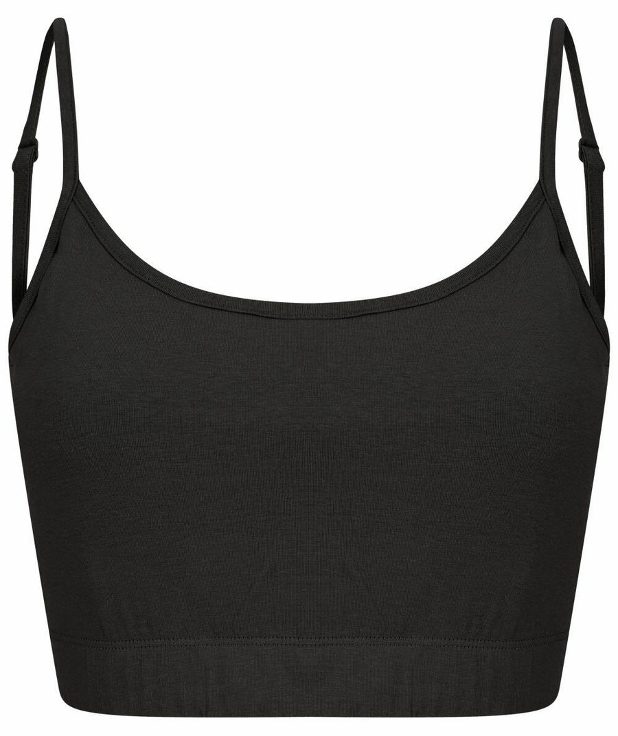Skinnifit SK230 is a black cropped camisole featuring thin adjustable straps.
