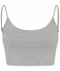 Skinnifit's SK230 is a gray spaghetti strap crop top featuring a simple, fitted design.