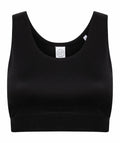 A black, sleeveless SK236 sports bra by Skinnifit featuring a round neckline, displayed on a white background.