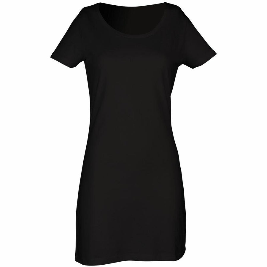 The SK257 by Skinnifit is a plain black short-sleeve dress with a round neckline.