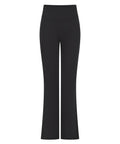 A pair of high-waisted, black leggings displayed against a white background.