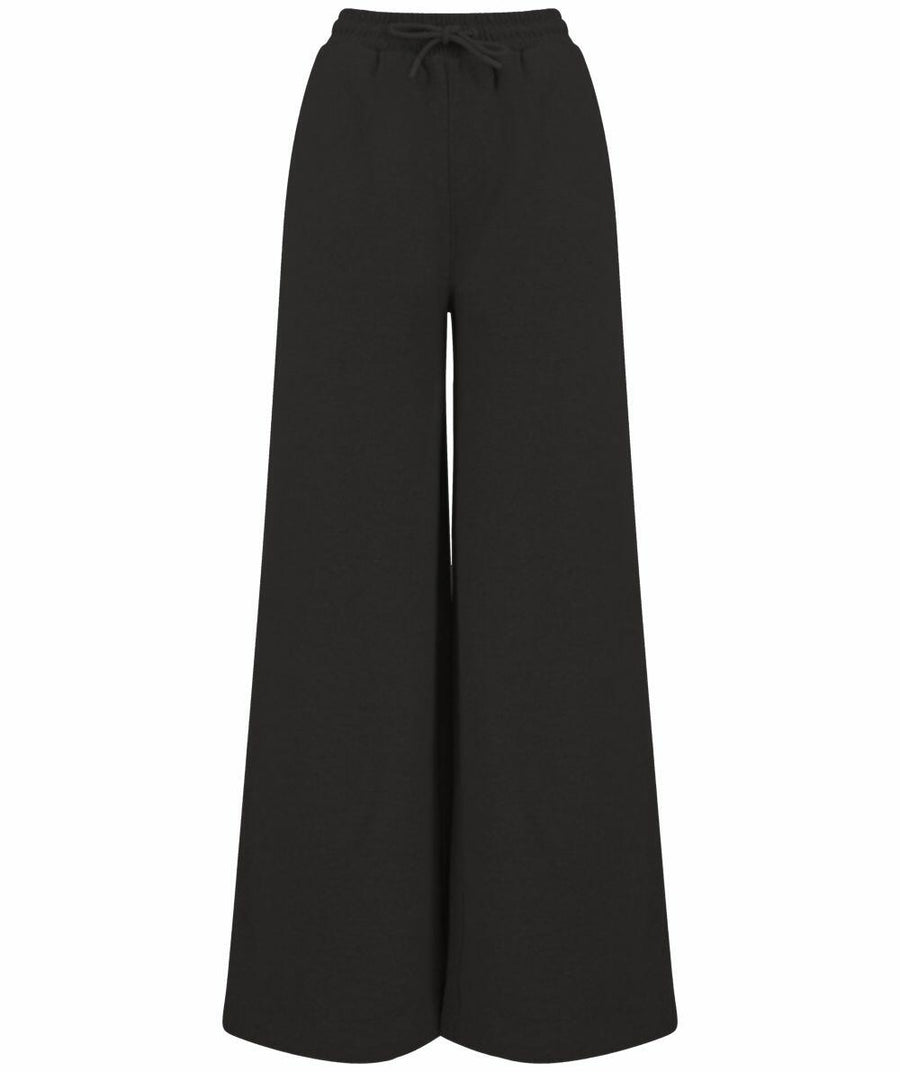 Skinnifit SK431 wide-leg black pants featuring an elastic waistband and drawstring, displayed on a white background.