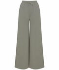 The SK431 pants from Skinnifit feature a wide-legged, high-waisted design in gray, complete with an elastic drawstring waistband. The fabric is soft and elegantly drapes down to the ankles.