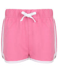 Skinnifit SM069 athletic shorts, featuring a pink design with white drawstring and trim along the sides and hem.