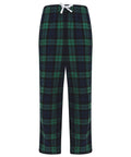 SF Minni's SM083 pajama pants feature a green and navy plaid pattern, complemented by a white drawstring at the waist.