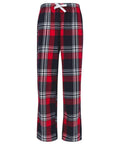 SF Minni's SM083 plaid pajama pants featuring a red and black pattern with a white drawstring.