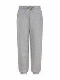 The SM430 sweatpants by SF Minni feature a gray color with an elastic waistband and drawstring, complemented by two side pockets and elastic cuffs at the ankles.