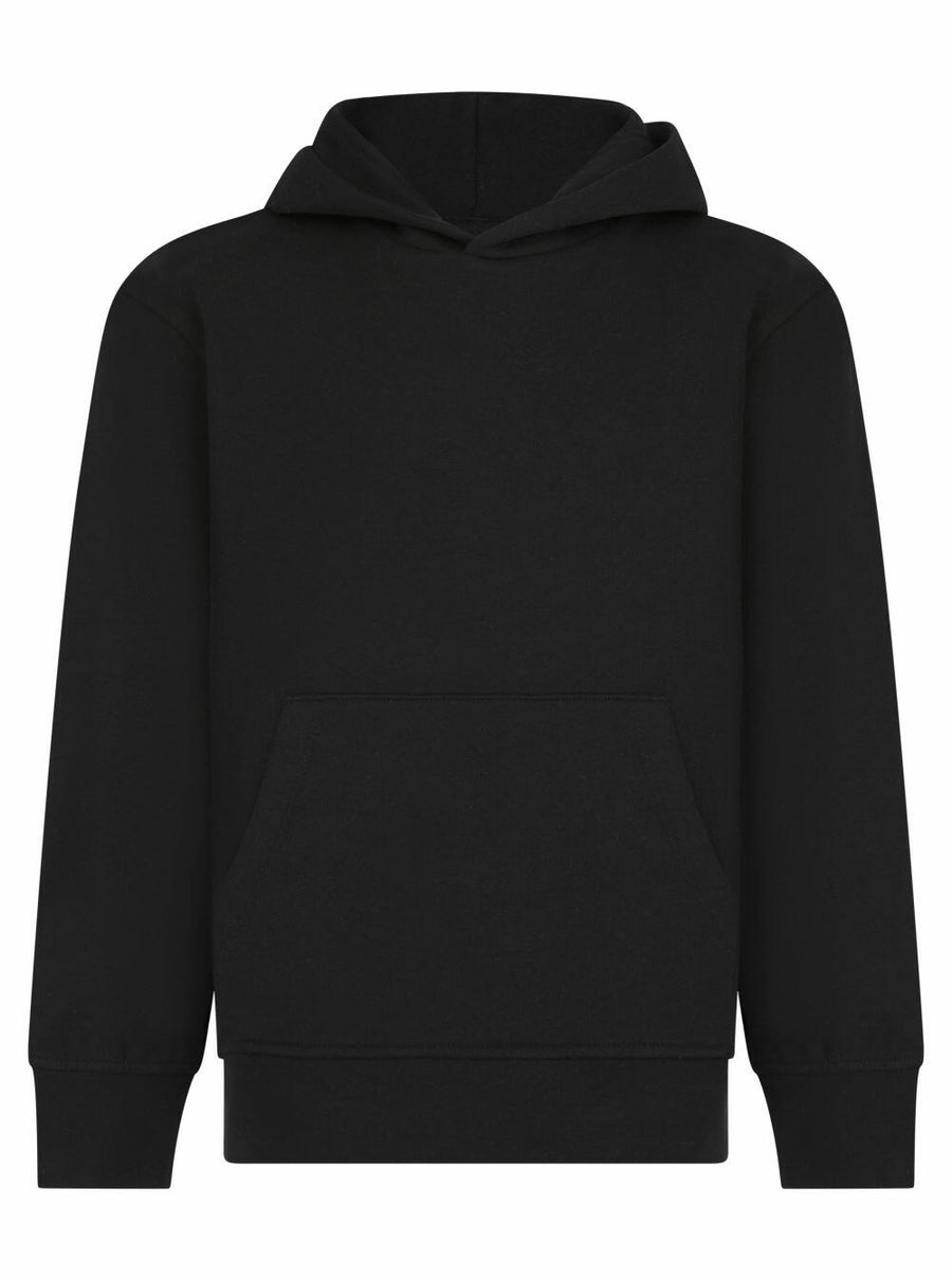 SF Minni's SM531 is a black hooded sweatshirt featuring long sleeves and a front pocket.