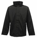 Regatta Professional's SN100 jacket in black, designed with a waterproof construction, high collar, and full-length sleeves.