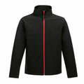 The Regatta Professional SN130 jacket is black with a high collar and a red zipper, and it includes two front pockets.