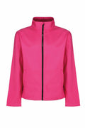 A sleek, simple design in bright pink describes the SN130 zip-up jacket from Regatta Professional. It features a high collar and long sleeves with two front pockets, showcased against a plain white background.