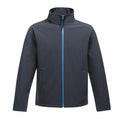 The SN130 jacket by Regatta Professional features a dark gray design with a high collar, a bright blue zipper, and two front pockets.