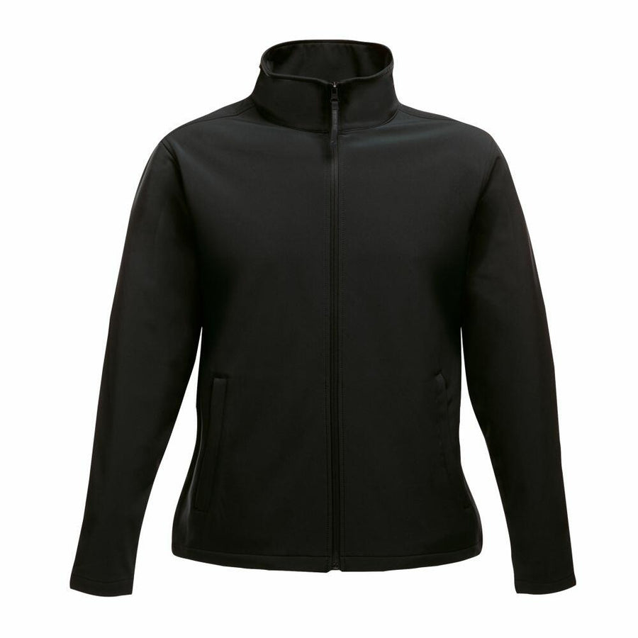 The SN131 by Regatta Professional is a black zip-up jacket featuring a high collar and two front pockets.
